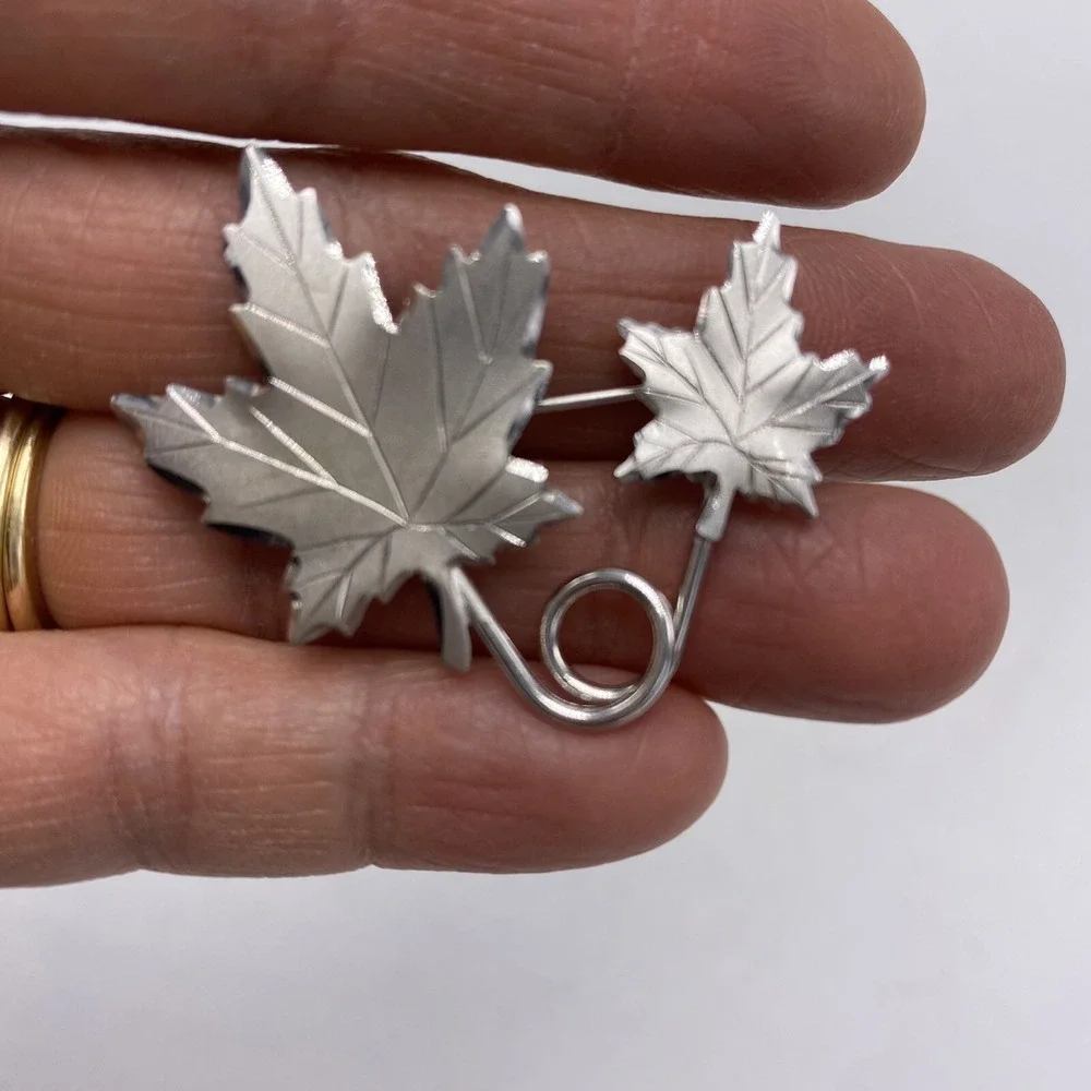 Sterling Silver Leaf Brooch Pin Forstner Hand Etched Fall 925 Gift